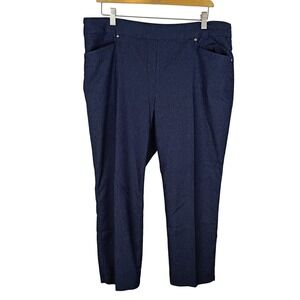 Hilary Radley Navy Blue Pull On Stretch Pants Womens XL Textured Straight Leg